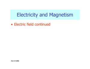 Electricity and Magnetism • Electric field continued Feb 15 2002