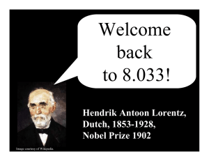 Welcome back to 8.033! Hendrik Antoon Lorentz,