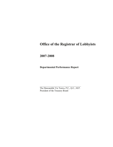 Office of the Registrar of Lobbyists 2007-2008 Departmental Performance Report