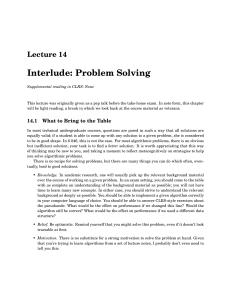 Interlude: Problem Solving Lecture 14