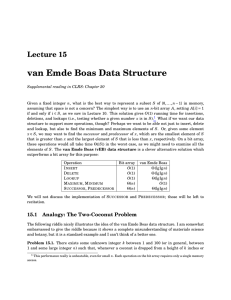 van Emde Boas Data Structure Lecture 15
