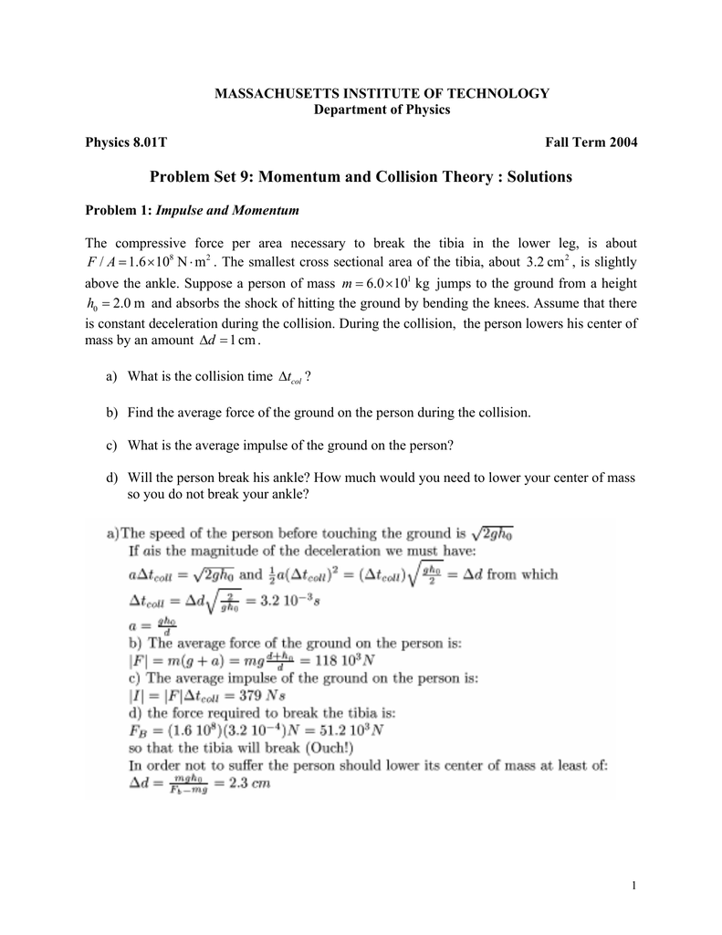 Problem Set 21: Momentum and Collision Theory : Solutions Intended For Momentum And Collisions Worksheet Answers