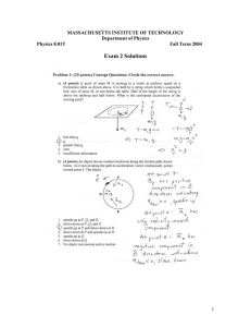 Exam 2 Solutions MASSACHUSETTS INSTITUTE OF TECHNOLOGY Department of Physics Physics