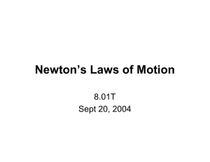 Newton’s Laws of Motion 8.01T Sept 20, 2004