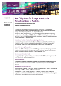 New Obligations for Foreign Investors in Agricultural Land in Australia
