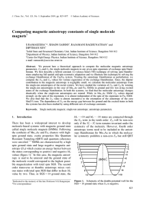 Computing magnetic anisotropy constants of single molecule magnets  S RAMASESHA