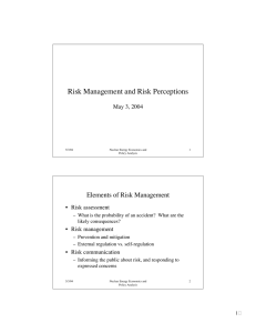 Risk Management and Risk Perceptions Elements of Risk Management May 3, 2004 •