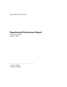 Departmental Performance Report  Department of Finance Canada For the period ending