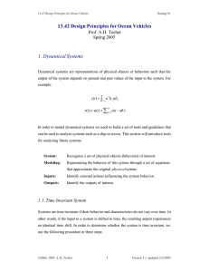 13.42 Design Principles for Ocean Vehicles 1. Dynamical Systems Prof. A.H. Techet