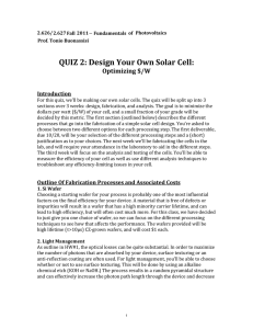 QUIZ 2: Design Your Own Solar Cell: Optimizing $/W Introduction