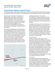 Texas Eastern Natrium Lateral Project Non-binding Open Season Notice