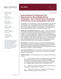 Tax Alert Unprecedented but Ephemeral Tax Opportunity for Many Middle Market