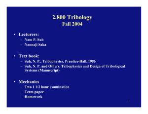 2.800 Tribology Fall 2004 Lecturers: Text book: