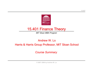 15.401 Finance Theory Andrew W. Lo Course Summary