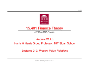 15.401 Finance Theory Andrew W. Lo Lectures 2