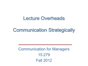 Lecture Overheads  Communication Strategically Communication for Managers