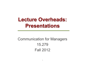 Lecture Overheads: Presentations Communication for Managers 15.279