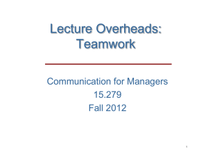 Lecture Overheads: Teamwork Communication for Managers 15.279