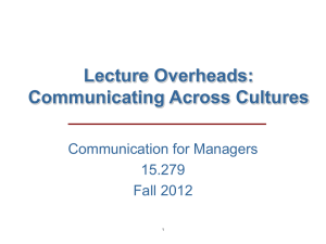 Lecture Overheads: Communicating Across Cultures Communication for Managers 15.279