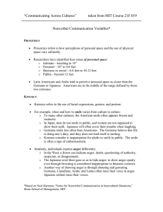 “Communicating Across Cultures” taken from MIT Course 21F.019  Nonverbal Communication Variables*