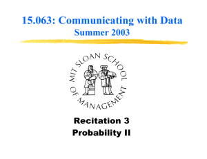 15.063: Communicating with Data Summer 2003 Recitation 3 Probability II