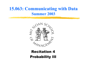 15.063: Communicating with Data Summer 2003 Recitation 4 Probability III