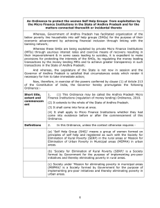 An Ordinance to protect the women Self Help Groups ... the Micro Finance Institutions in the State of Andhra Pradesh...