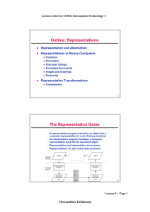 Outline: Representations The Representation Game Representation and Abstraction Representations in Binary Computers
