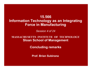 15.566 Information Technology as an Integrating Force in Manufacturing Sloan School of Management