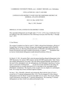 CAMBRIDGE UNIVERSITY PRESS, et al v. MARK P. BECKER, et...  CIVIL ACTION NO. 1:08-CV-1425-ODE