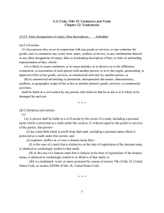 U.S. Code, Title 15: Commerce and Trade Chapter 22: Trademarks