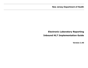 New Jersey Department of Health Electronic Laboratory Reporting Inbound HL7 Implementation Guide