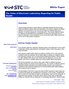 White Paper The Value of Electronic Laboratory Reporting for Public Health Overview