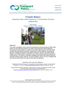 If Health Matters Integrating Public Health Objectives in Transportation Planning Abstract