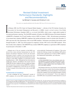 I Revised Global Investment Performance Standards: Highlights and Recommendations