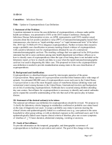 Disease  A position statement to revise the case definition of cryptosporidiosis,... 11-ID-14