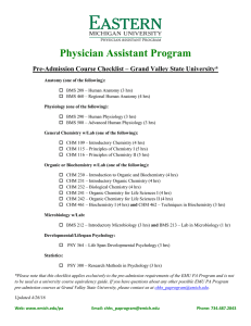 Physician Assistant Program  Pre-Admission Course Checklist – Grand Valley State University*
