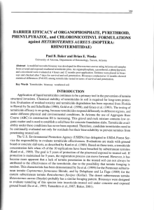 BARRIER EF.F'ICACY of ORGANOPHOSPHATE, PYRETHROID, PHENYLPYRAZOL, and cHLoRoNrcorINyL FORMULATTONS against HETEROTERMES