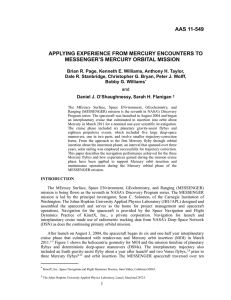 AAS 11-549 APPLYING EXPERIENCE FROM MERCURY ENCOUNTERS TO MESSENGER’S MERCURY ORBITAL MISSION