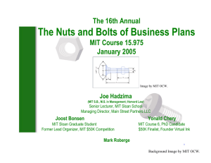 The Nuts and Bolts of Business Plans The 16th Annual January 2005