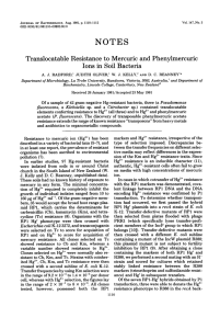 NOTES Translocatable Phenylmercuric Bacteria