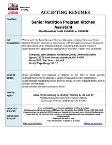 ACCEPTING RESUMES Senior Nutrition Program Kitchen Assistant