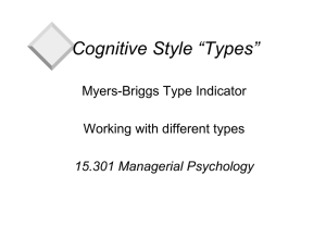 Cognitive Style “Types” Myers-Briggs Type Indicator Working with different types 15.301 Managerial Psychology