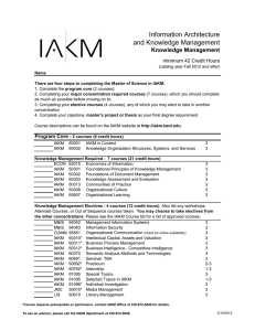 Information Architecture and Knowledge Management Knowledge Management minimum 42 Credit Hours