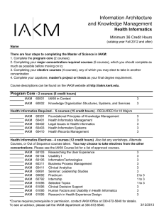 Information Architecture and Knowledge Management Health Informatics Minimum 36 Credit Hours