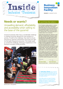 Inclusive Business Needs or wants? A word from the authors.. Unravelling demand, affordability