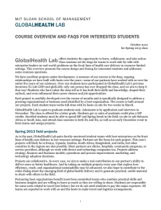 GlobalHealth Lab  GLOBALHEALTH LAB COURSE OVERVIEW AND FAQS FOR INTERESTED STUDENTS