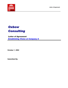 Oxbow Consulting Letter of Agreement Establishing Vision at Company A