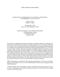 NBER WORKING PAPER SERIES ESTIMATING TEACHER IMPACTS ON STUDENT ACHIEVEMENT: