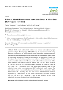 foods Effect of Kimchi Fermentation on Oxalate Levels in Silver Beet